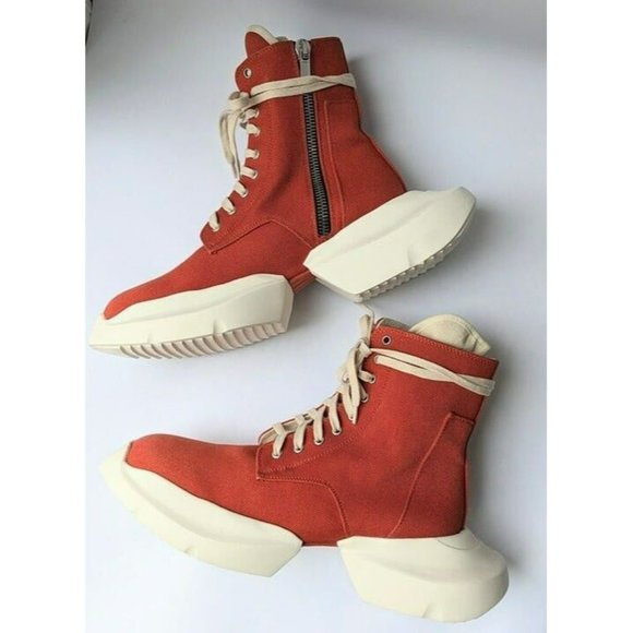 DRKSHDW Rick Owens Men's Army High Top Sneakers Orange Size 44 EU (MSRP $740) - Picture 6 of 10